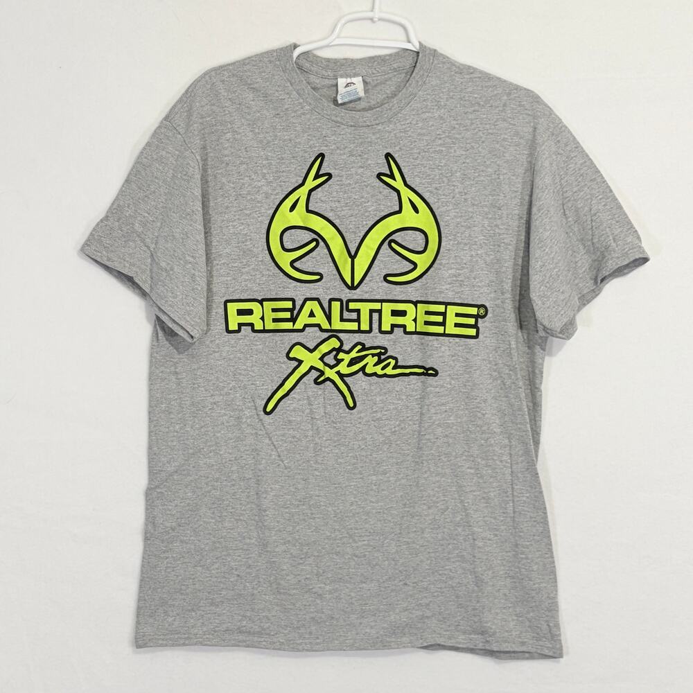 Realtree T-Shirt Mens Large Gray Graphic Logo Basic Tee Hunting Outdoor